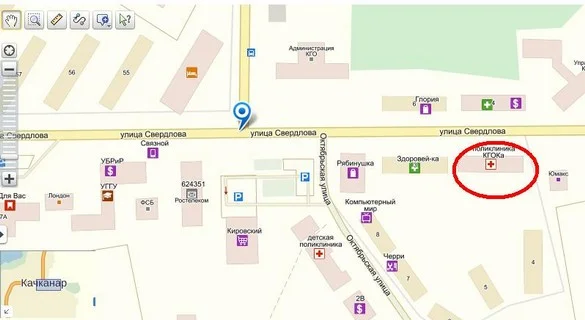 Схема проезда в поликлинику ООО "МСЧ Ванадий"